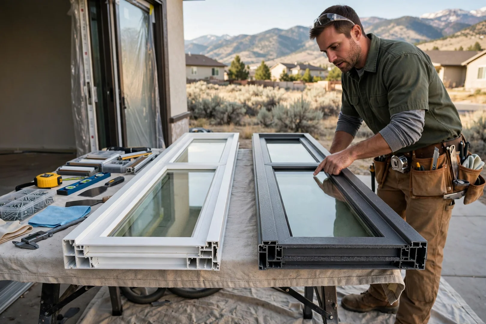 Comparison of vinyl and fiberglass sliding door frames with low-E insulated glass
