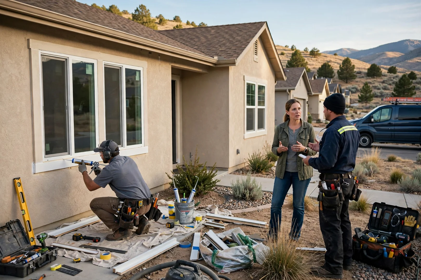 Wide view of a suburban Sandy home with several new double hung windows installed